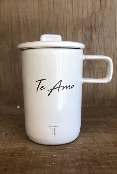 Taza café con tapa neo “Te amo” San Valentín